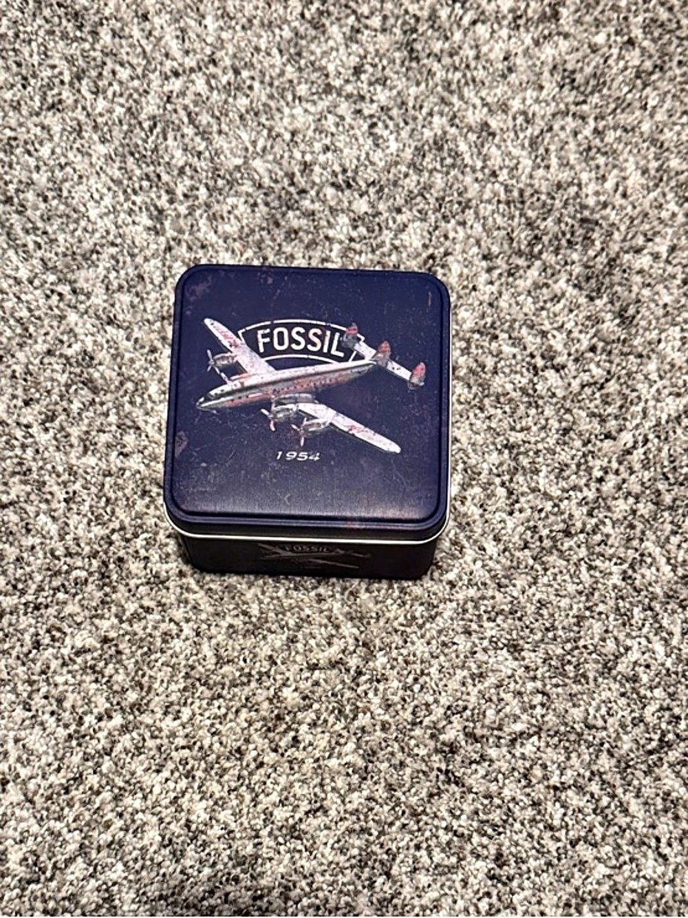 Fossil 1954 Airplane Watch Tin Storage Tin Blue Fair